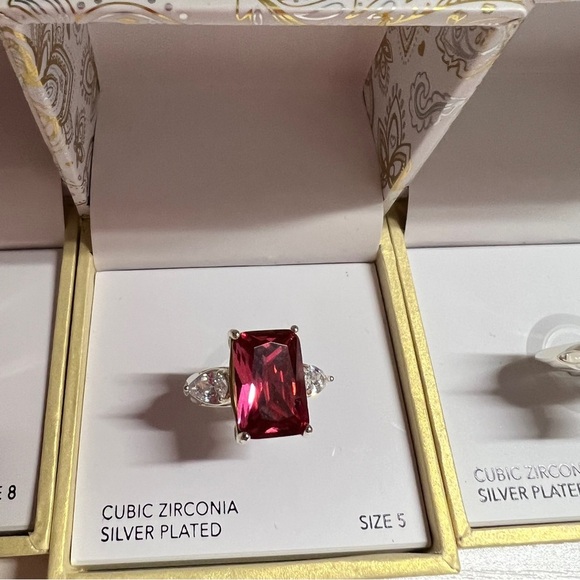 Charter Club Emerald Cut Red Crystal Ring in Silver-Tone Size 6,8,9,11 NWT - Picture 4 of 8